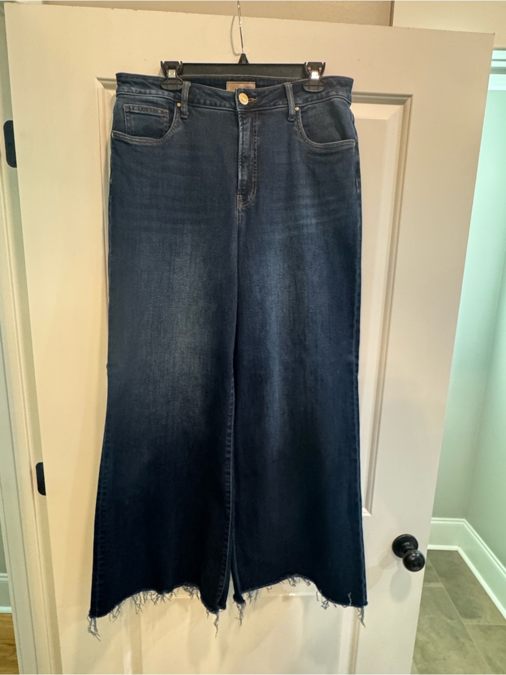 Kut from the Kloth Dark Blue Wide-Leg Raw Hem Jeans